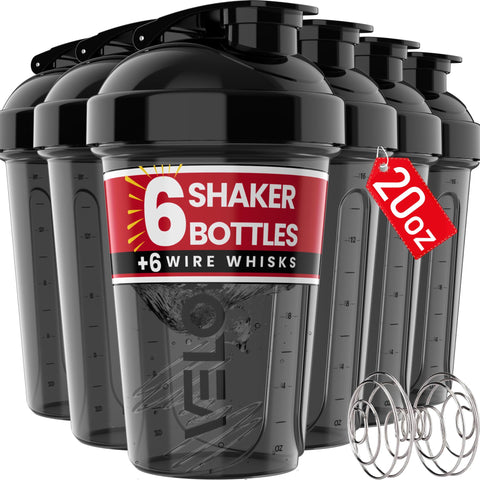 6-Pack 20oz Protein Shaker Bottles for Smooth Protein Mixing